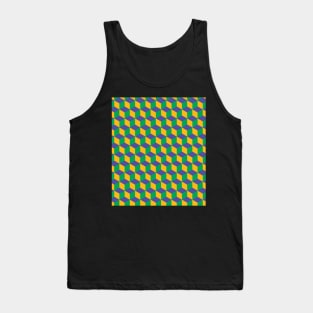 Cube Optical Illusion Pattern - Green/Yellow/Blue Tank Top